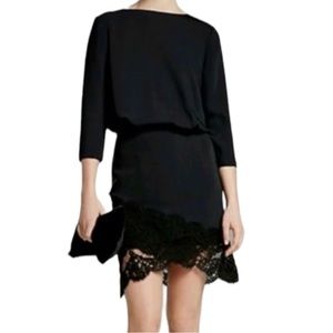REISS Marie Lace Scallop Tulip Hem Boat Neck 3/4 Sleeve Dress, Black, Size 10